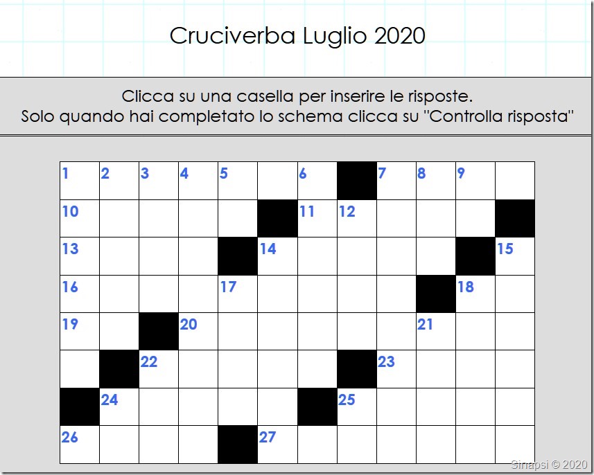 Cruciverba di Luglio 2020