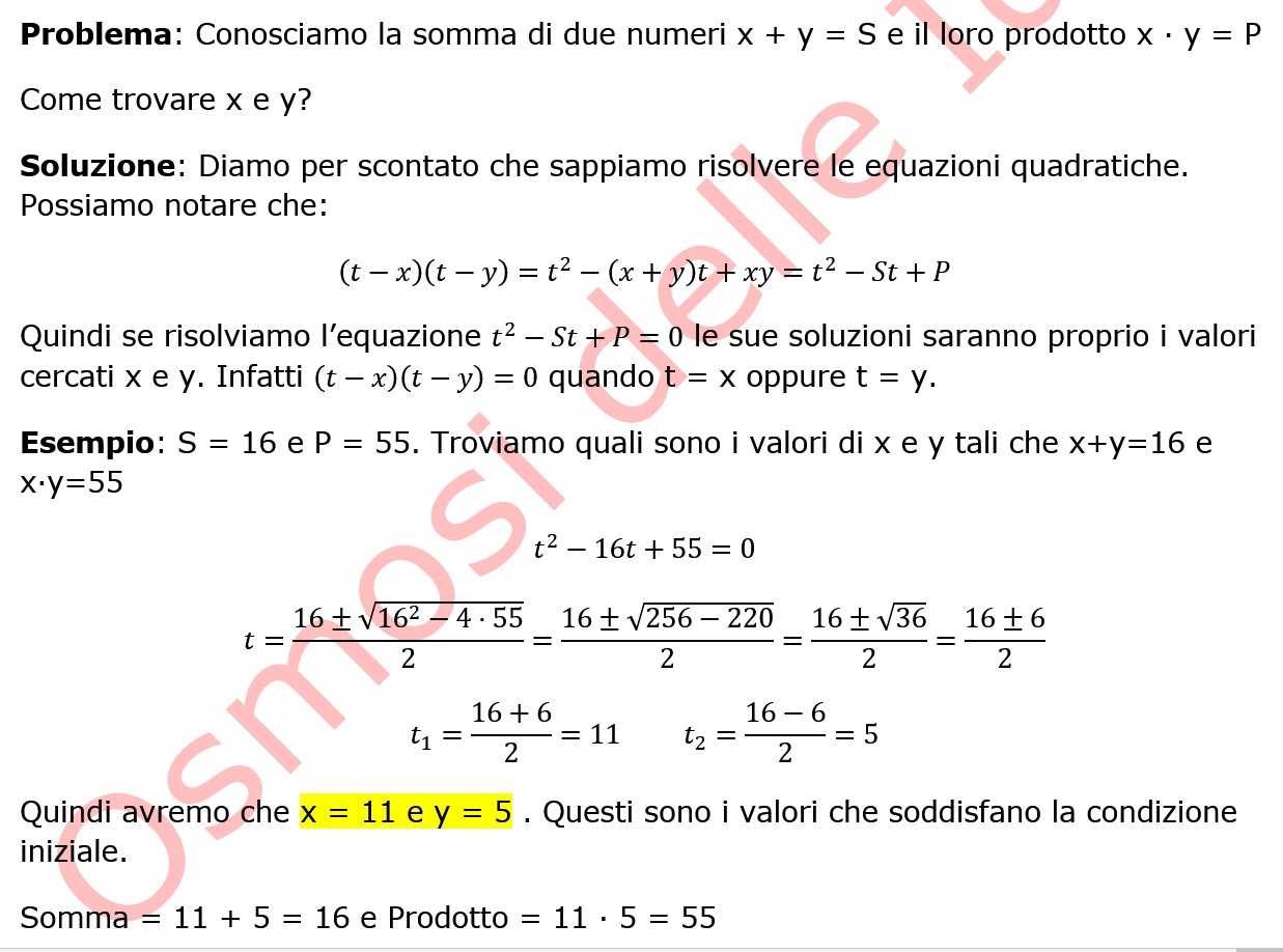 Conosciamo la somma e il prodotto di due numeri